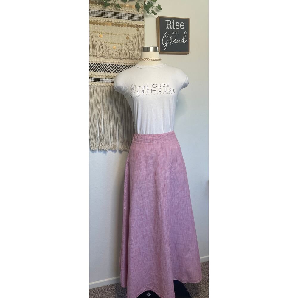 Bird & Knoll 100% Cotton Red White Pin Stripped Long Lined Maxi Skirt | M0